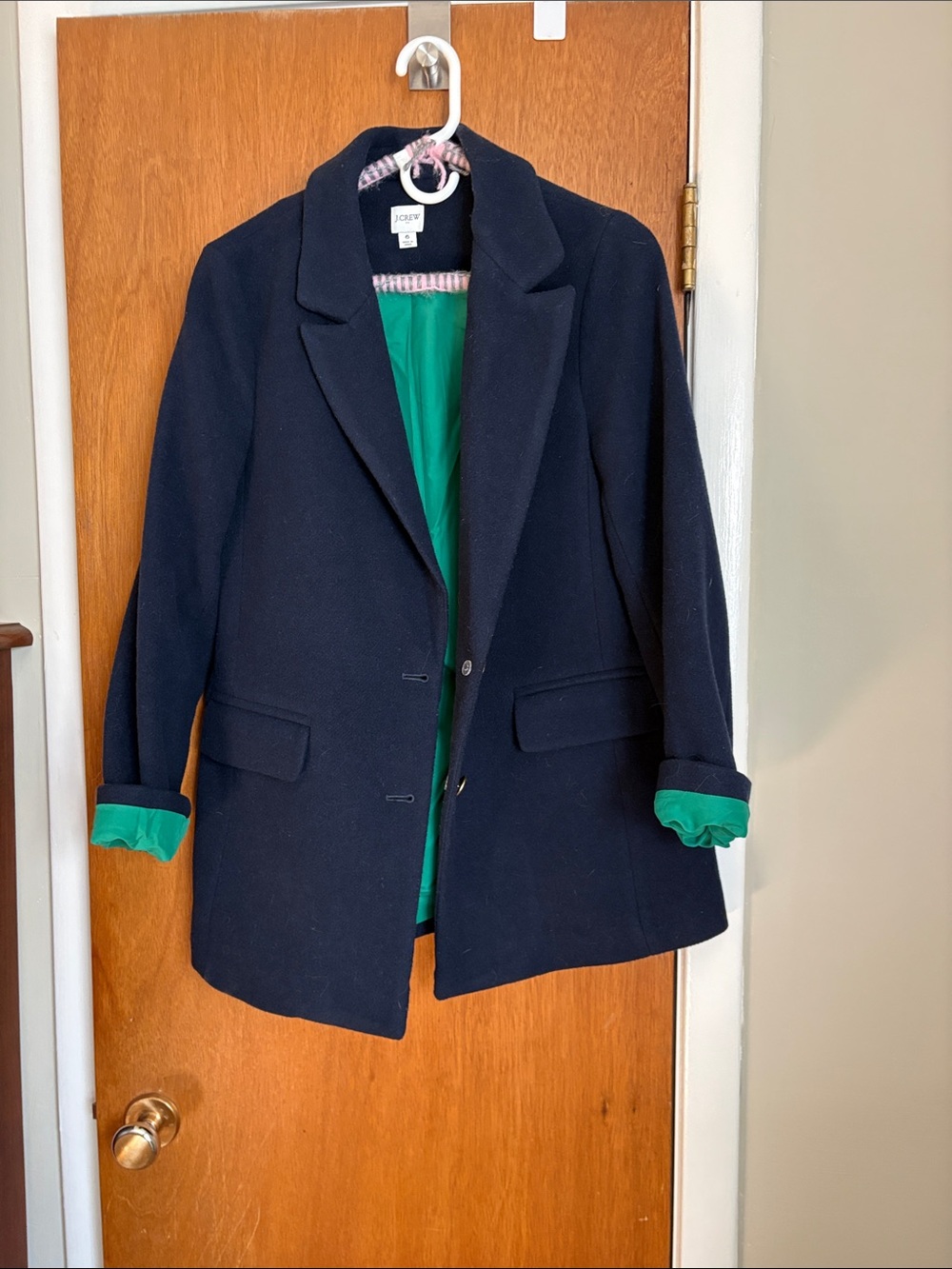 J. Crew Factory Navy Pea Coat with Green Lining